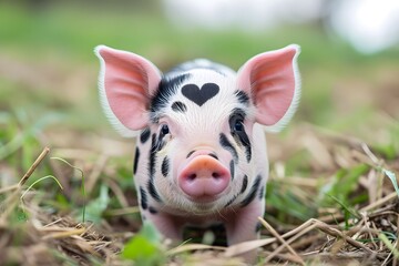 cute piglet pig adorable heart marking 
