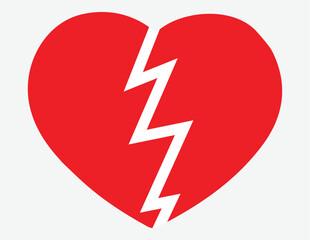 Red heartbreak / broken heart or divorce flat vector icon for apps and websites - obrazy, fototapety, plakaty