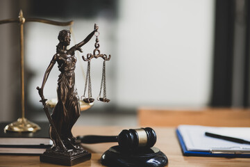 scales of justice and gavel, Concepts of Law and Legal services. 