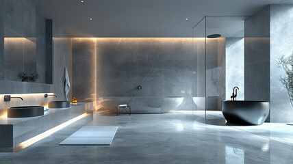 modern bathroom interior with shower - obrazy, fototapety, plakaty