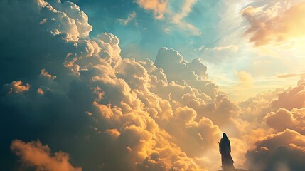 Jesus God Divine Nature Background Sky Clouds - obrazy, fototapety, plakaty