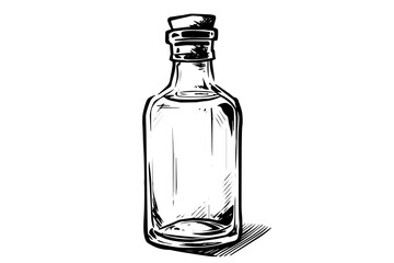 Vintage glass milk bottle woodcut engraved vector sketch.