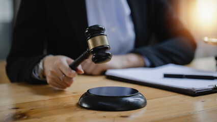 Concepts of Law and Legal services. Lawyer asian woman working at law office.