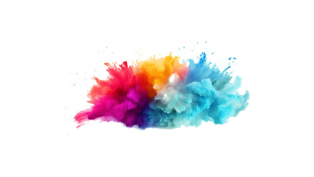 colorful rainbow holi paint color powder explosion isolated white wide panorama background. Explosion of colored powder isolated on white background. colorful vibrant rainbow Holi paint color.