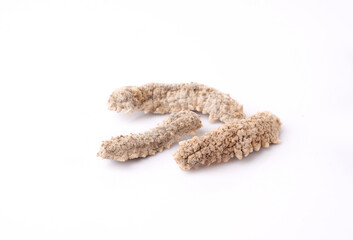 Wild caught dried sea cucumbers isolated in white background