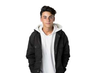 isolated png portrait of teenage boy with casual attire, friendly young guy