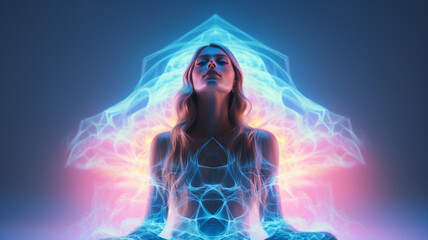 Fractal 3D Illustration of a woman with glowing energy
generativa IA
