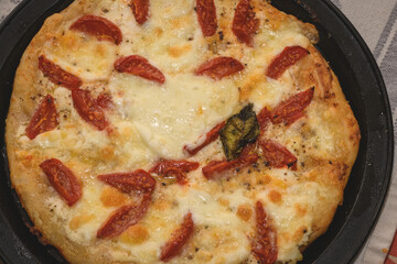 Homemade Baked Pizza With Tomatoes And Mozzarella