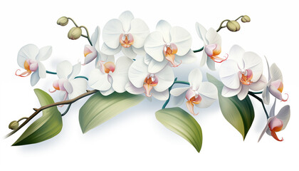 Orchid plant in full bloom isolated, white background