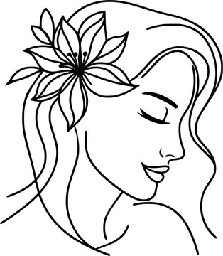 recommend clip art: Woman with flower line art illustration