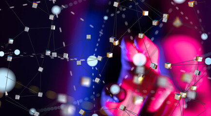 Global network. Blockchain. 3D illustration. Neural networks and artificial intelligence. Abstract