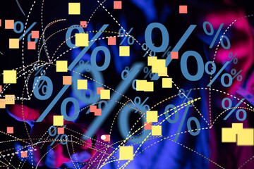 hand touches virtual percent icon