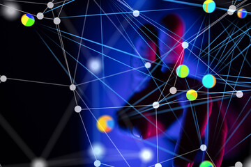 Global network. Blockchain. 3D illustration. Neural networks and artificial intelligence. Abstract