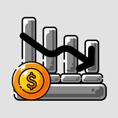 cartoon of a graph bar with a dollar coin on top