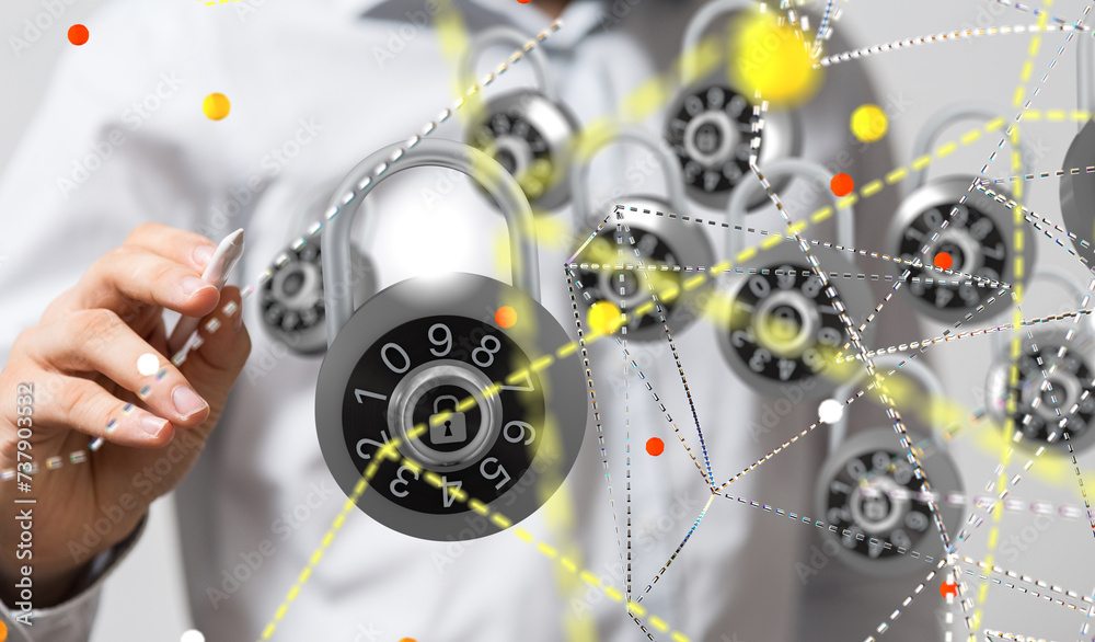 Wall mural security data code digital in hand