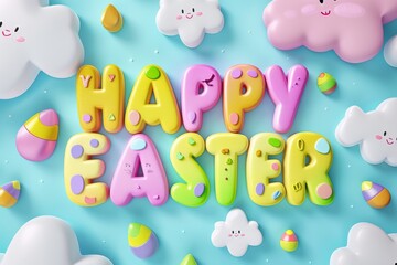 Happy Easter Eggs Basket satire. Bunny in longer days flower Garden. Cute 3d olive oil green easter rabbit illustration. Easter Cerulean blue card wallpaper easter eggs