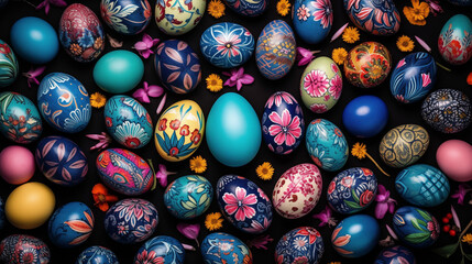 Tło na życzenia Wielkanocne. Alleluja - Wesołych świąt Wielkiej Nocy. Jaja wielkanocne - kolorowe pisanki	 - obrazy, fototapety, plakaty