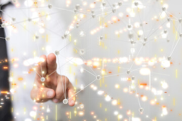 Neural network 3D illustration. Big data and cybersecurity