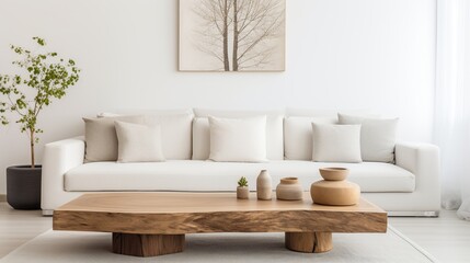modern living room with white sofa and wooden coffee table