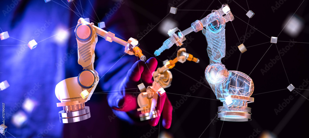 Poster Neural network 3D illustration. Big data and cybersecurity
