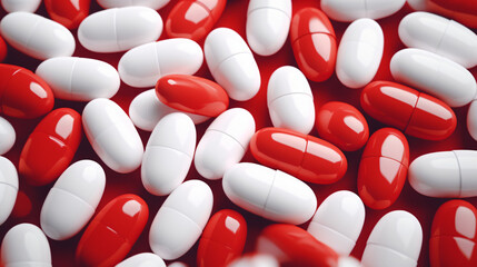Red-white antibiotic capsule pills