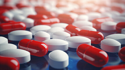 Red-white antibiotic capsule pills - obrazy, fototapety, plakaty