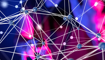 Global network. Blockchain. 3D illustration. Neural networks and artificial intelligence. Abstract