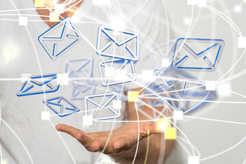 Hand with an email icon 3d