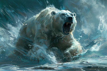 The ferocious polar bear is ready to attack