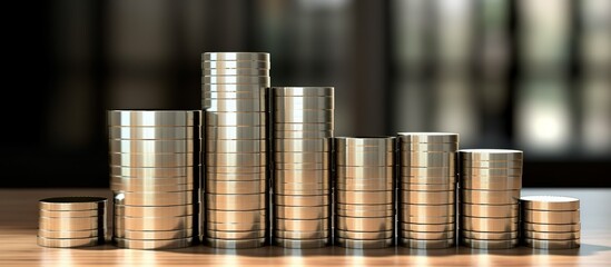 Stack of silver coins with trading transparency chart financial and growth stock growth concept, financial investment business