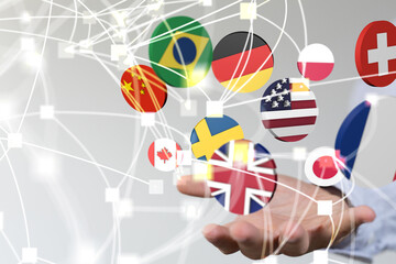 Worldwide international communication concept: cloud of colorful
