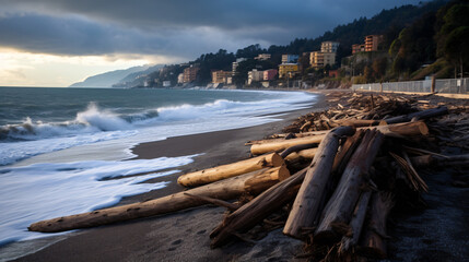 Fototapeta na wymiar Coastal storm in Liguria Northern Italy.