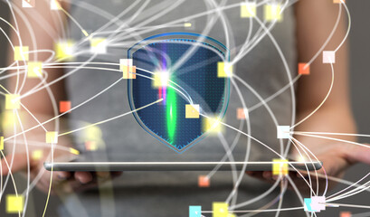 shield protection concept holding in hand 3d