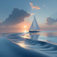 Serene Sailboat Journey on a Tranquil Ocean at Sunset