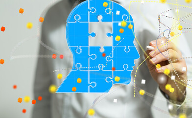 head with symbol neurons in brain.