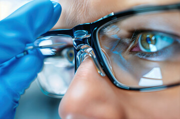 Close up look of a doctor in glasses. Professional medical expertise and care examining patient, analyzing health with precision and smiling confidence