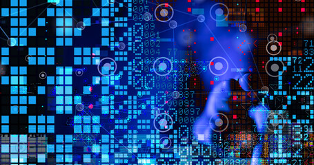 Neural network 3D illustration. Big data and cybersecurity