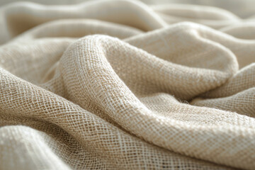 Soft natural fabric laid out in waves. Luxurious textiles concept. Creative background. Close-up...