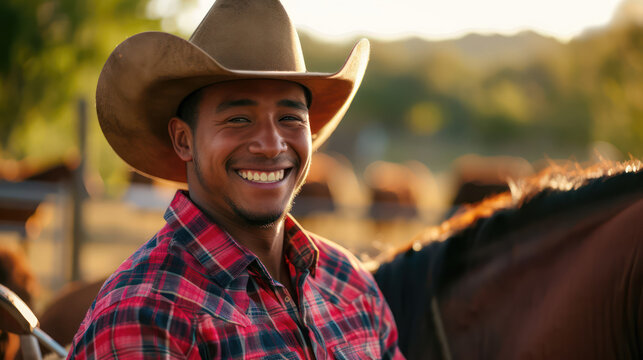 Smile of young cowboy in a farm