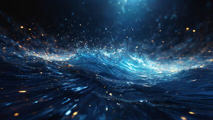 abstract blue water wave on dark background, 3d render illustration