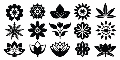 15 different Flower silhouette logo or icons set. Simple Flower icon