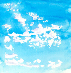 Fototapeta na wymiar 水彩で描いた空のイラスト【手描き】