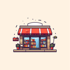 illustration of a minimalist flat caffe and bookstore for your business logo or glass sticker wallpaper v3