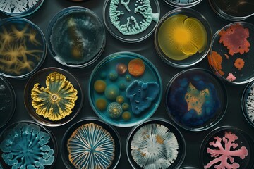 Vibrant Microbial Diversity Captured in Petri Dishes for Comprehensive Microbiological Research and Analysis