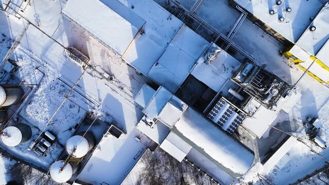 Overhead aerial view of an industrial building in winter, Silute, Lithuania, Germany