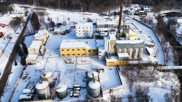 Aerial view of an industrial building in winter, Silute, Lithuania, Germany
