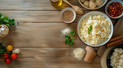 Fototapeta premium Top view food on the table and copy space