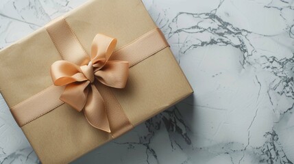 Beautiful gift box with bow on grey background, closeup view