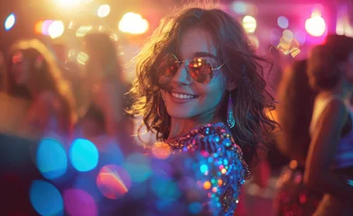 Crédence de cuisine en verre imprimé Carnaval female 80s dancer selfie at disco in sequined outfit