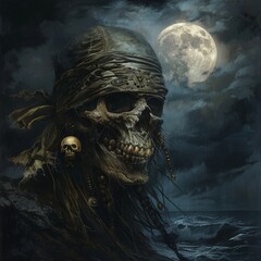 Pirate skull, crossed bones, menacing